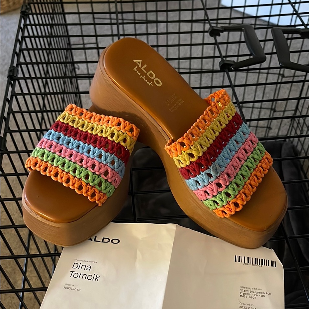 Aldo Orange Red Mules Vibrant Woven Design